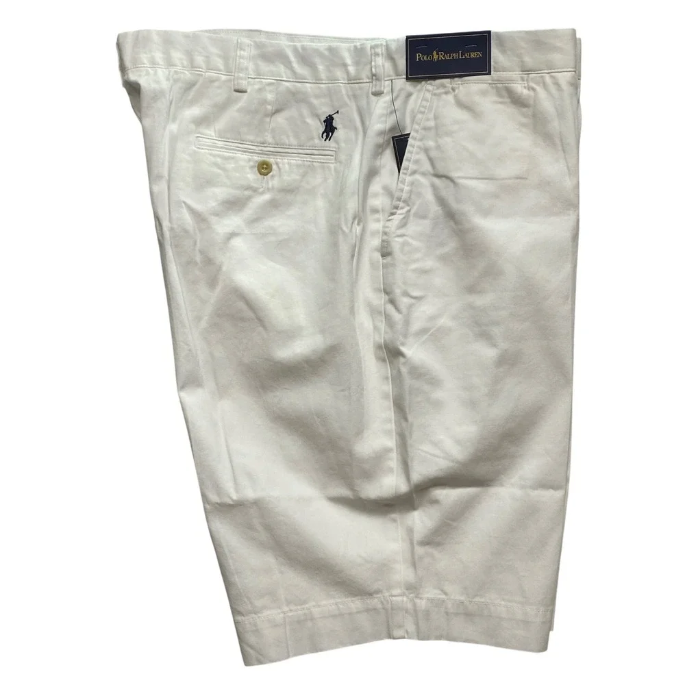 Polo Ralph Lauren Mens White Chino Shorts Cotton Twill Flat Front Size 42NWT‎
